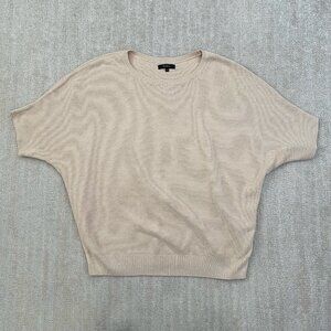 Quince Cashmere Cotton Link-Stitch Short Sleeve Dolman Sweater M Heather Oatmeal